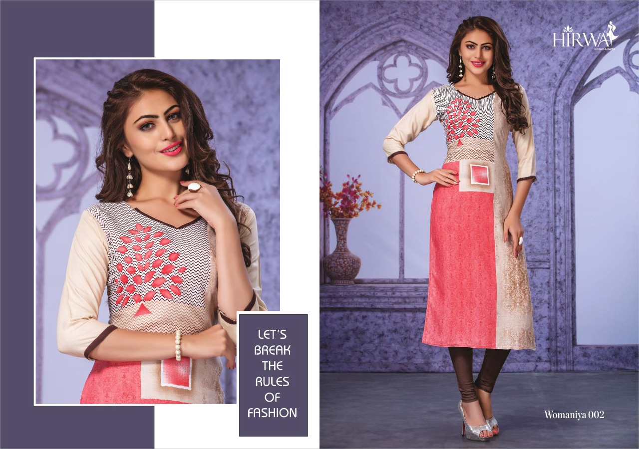 Womaniya By Hirwa 001 To 010 Series Beautiful Stylish Colorful Fancy Party Wear & Ethnic Wear & Ready To Wear Heavy Rayon Printed Kurtis With Inner At Wholesale Price