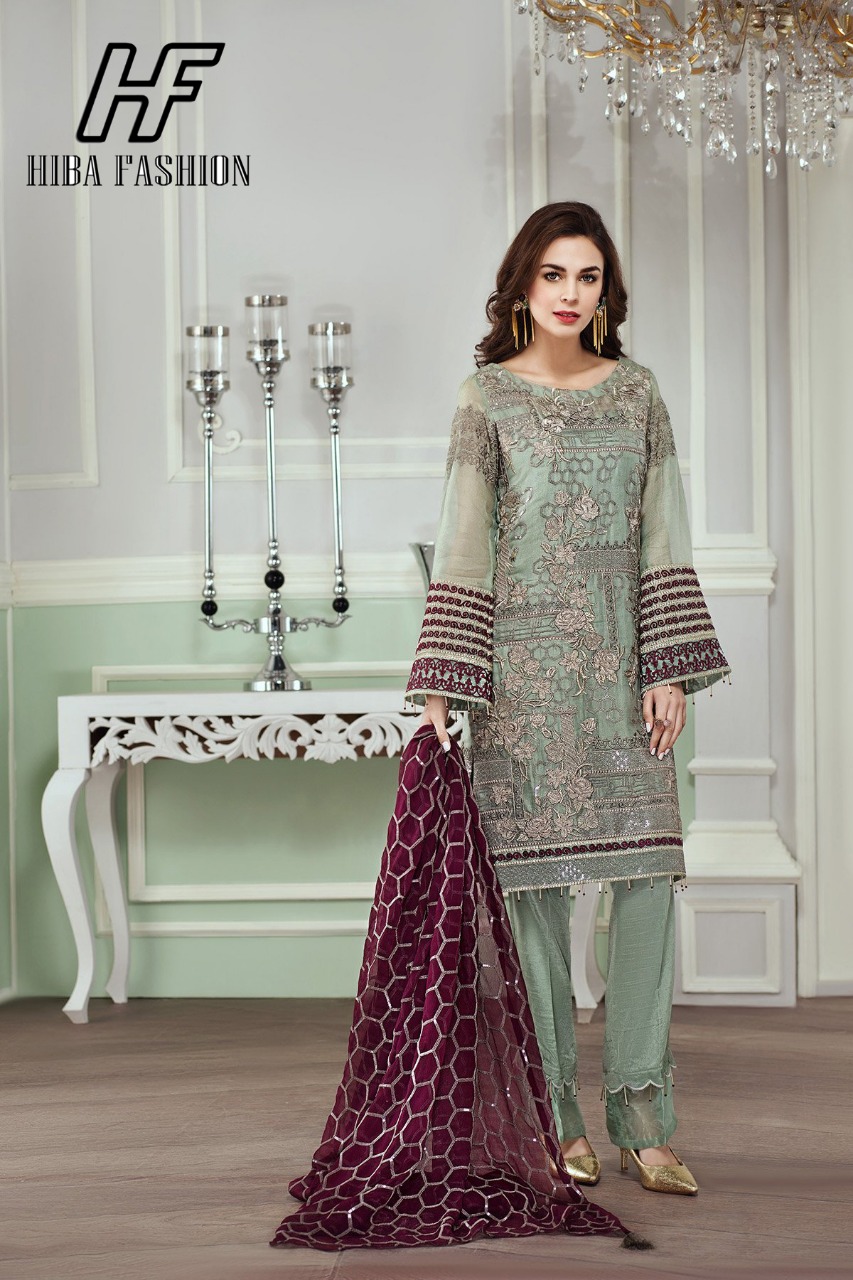 Zahra By Hiba Fashion Beautiful Pakistani Suits Stylish Fancy Colorful Party Wear & Occasional Wear Georgette Embroidered Dresses At Wholesale Price