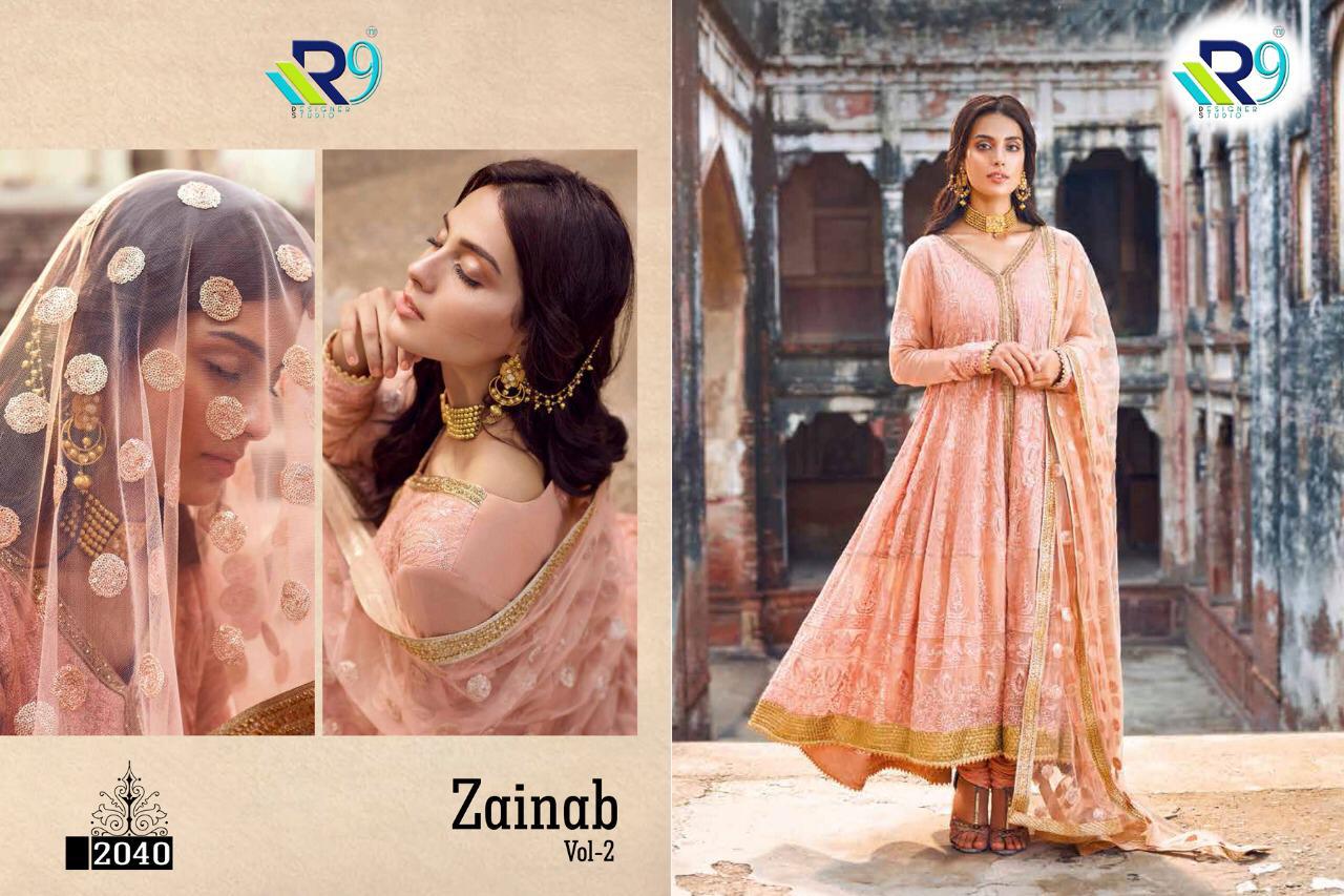 Zainab Vol-2 By R9 2040 To 2045 Series Designer Pakistani Suits Colorful Stylish Fancy Beautiful Collection Casual Wear & Ethnic Wear Georgette Embroidered Dresses At Wholesale Price