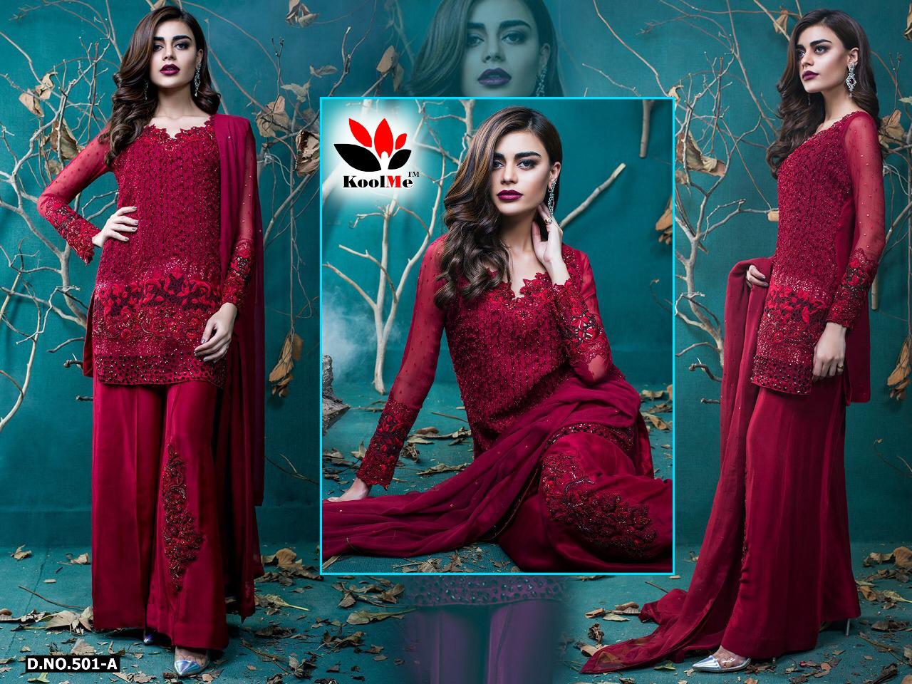 Zara Vol-1 By Koolme 501-a To 501-d Series Designer Pakistani Suits Collection Beautiful Stylish Fancy Colorful Party Wear & Occasional Wear Georgette Embroidered Dresses At Wholesale Price