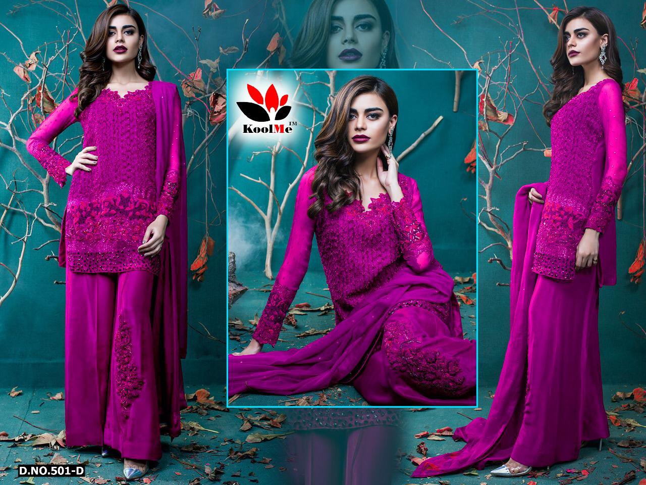 Zara Vol-1 By Koolme 501-a To 501-d Series Designer Pakistani Suits Collection Beautiful Stylish Fancy Colorful Party Wear & Occasional Wear Georgette Embroidered Dresses At Wholesale Price