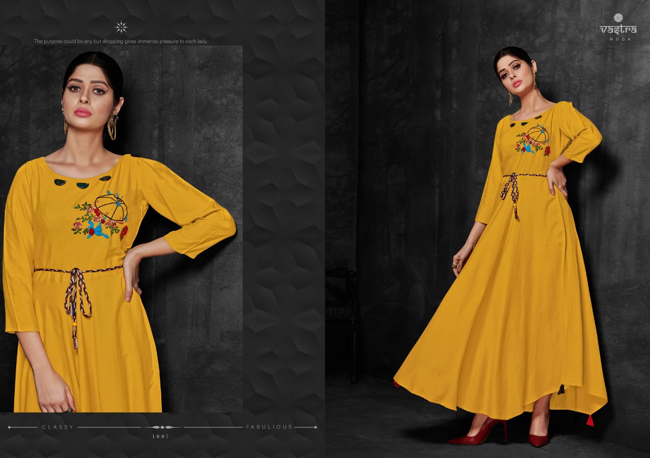 Zara Vol-1 By Vastra Moda 1001 To 1008 Series Beautiful Colorful Stylish Fancy Party Wear & Ethnic Wear & Ready To Wear Premium Rayon Flex Kurtis At Wholesale Price