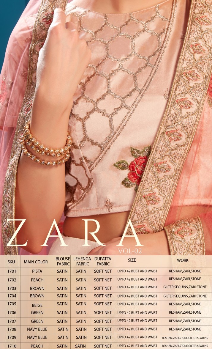 Zara Vol-2 By Aasvaa 1701 To 1710 Series Indian Traditional Wear Collection Beautiful Stylish Fancy Colorful Party Wear & Occasional Wear Satin Lehengas At Wholesale Price