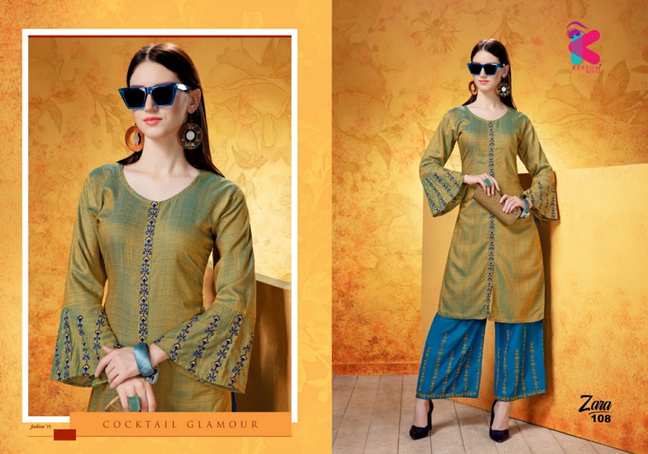 Zara By Kersom 101 To 108 Series Beautiful Stylish Fancy Colorful Casual Wear & Ethnic Wear & Ready To Wear Heavy Rayon Two Tone Quality Kurtis At Wholesale Price