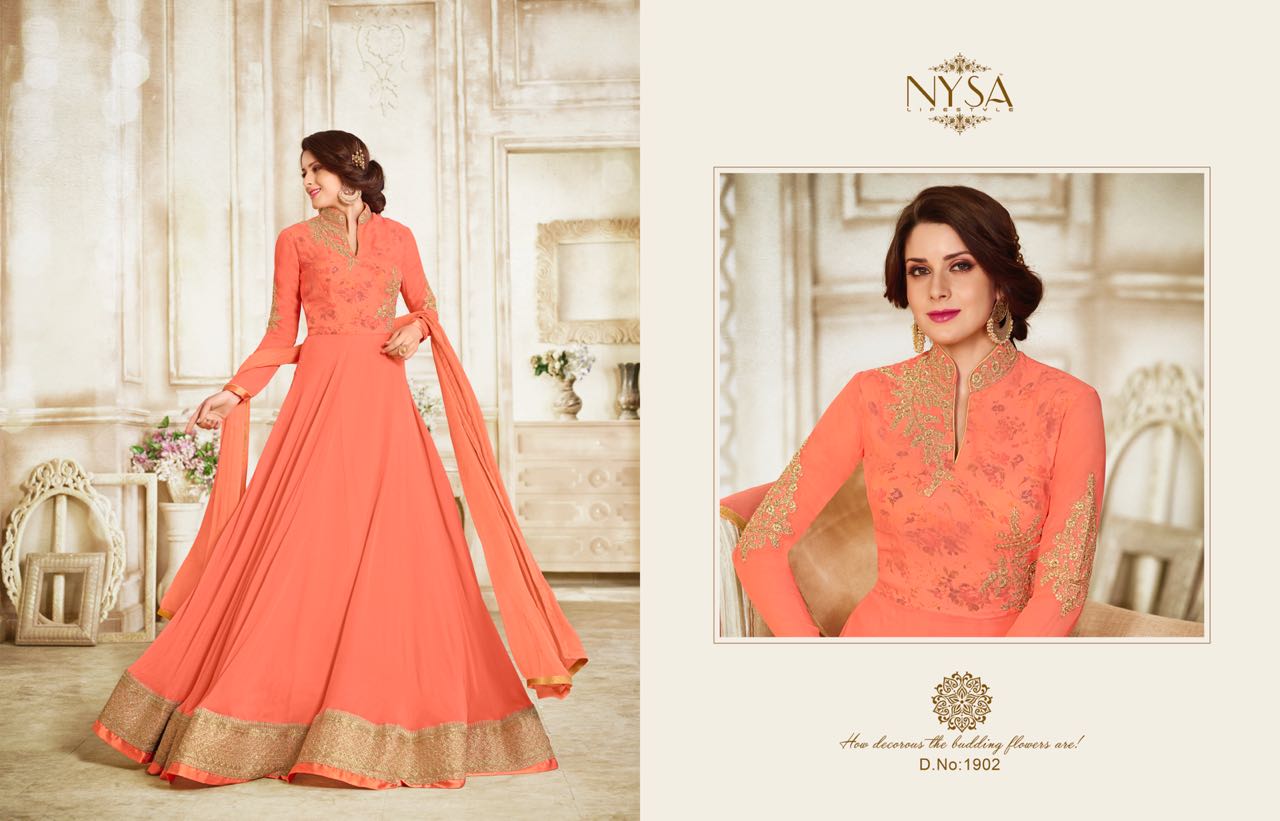 Zarah Collection Vol-10 By Nysa Lifestyle 1901 To 1906 Series Designer Anarakli Suits Beautiful Festive Collection Colorful Fancy Party Wear & Occasional Wear Georgette Embroidered Dresses At Wholesale Price