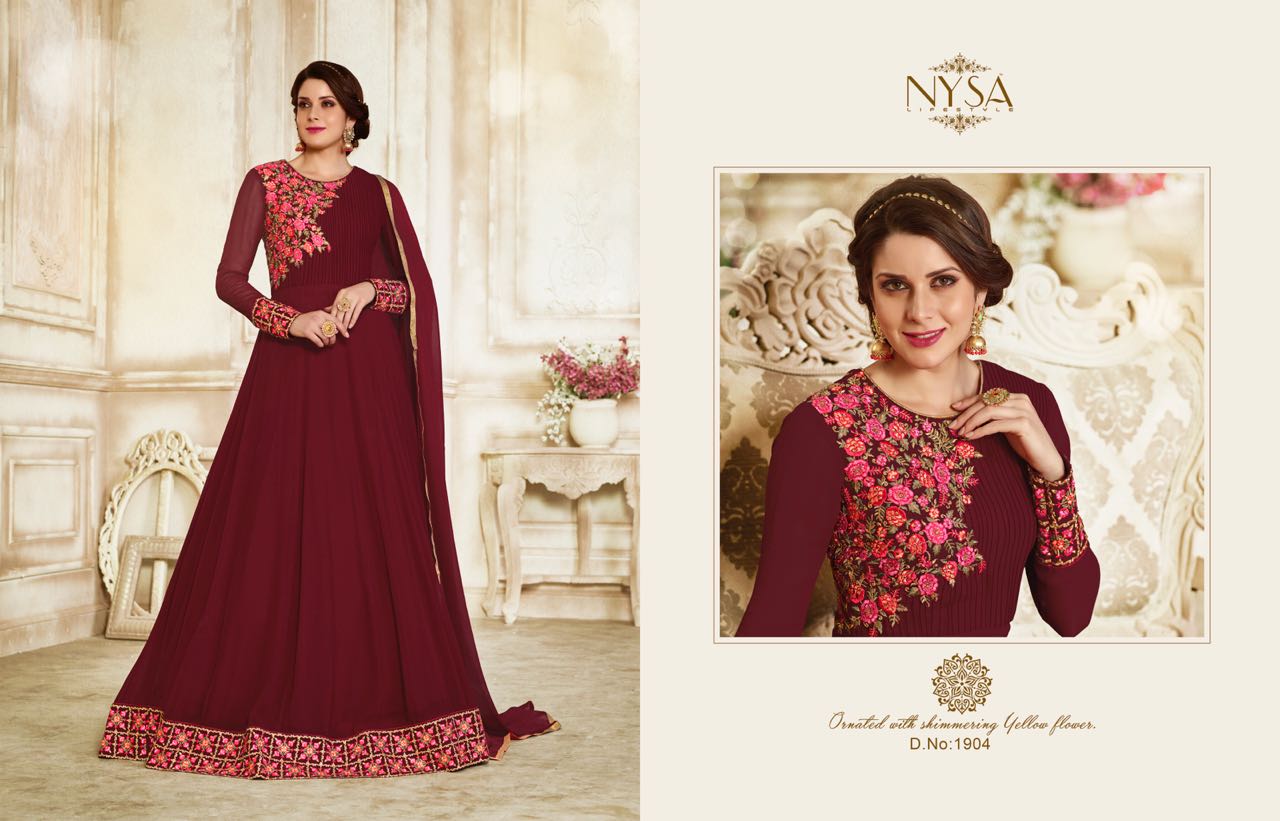 Zarah Collection Vol-10 By Nysa Lifestyle 1901 To 1906 Series Designer Anarakli Suits Beautiful Festive Collection Colorful Fancy Party Wear & Occasional Wear Georgette Embroidered Dresses At Wholesale Price