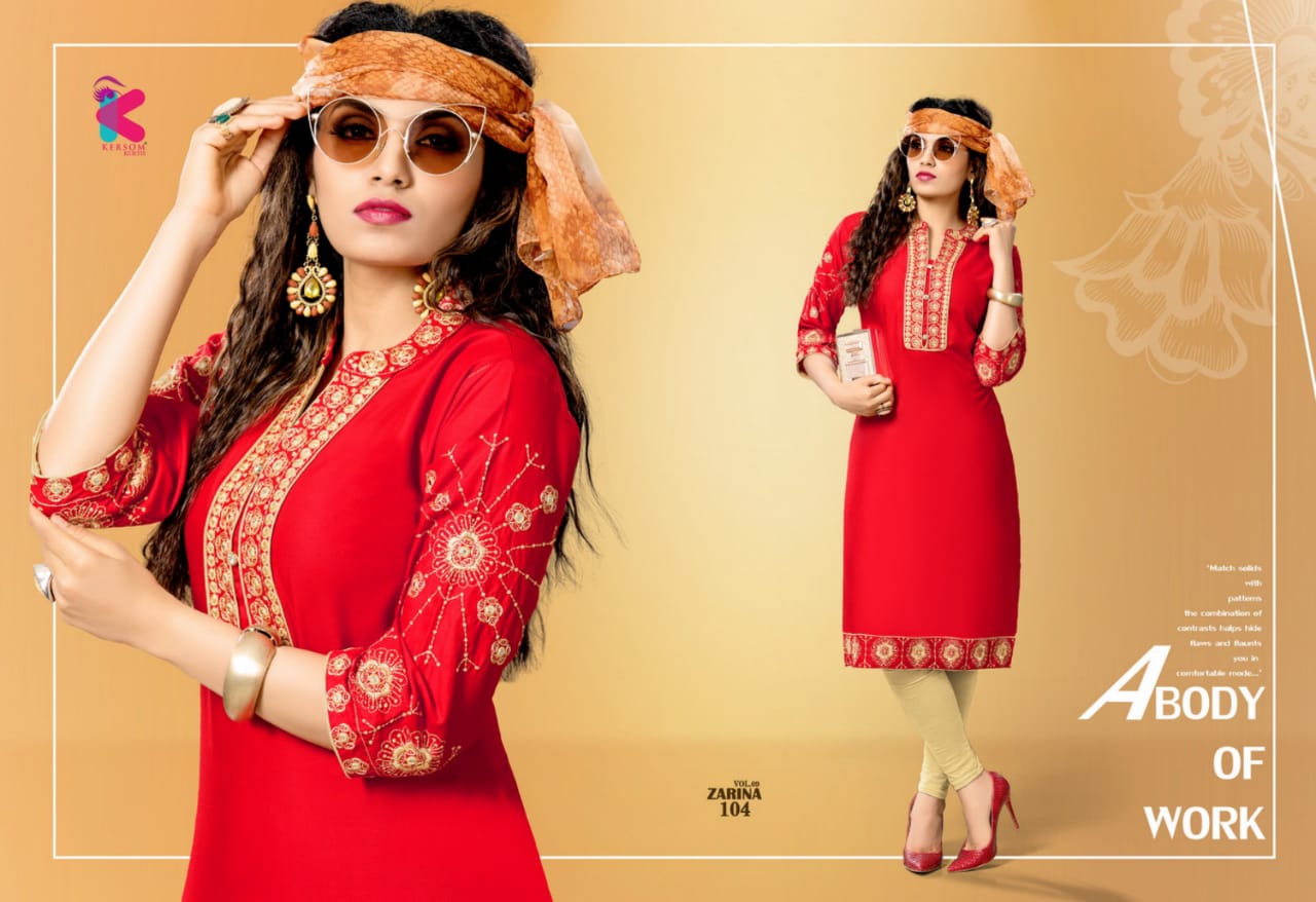 Zarina Vol-9 By Kersom 101 To 108 Series Stylish Fancy Beautiful Colorful Casual Wear & Ethnic Wear Pure Heavy Rayon Kurtis At Wholesale Price