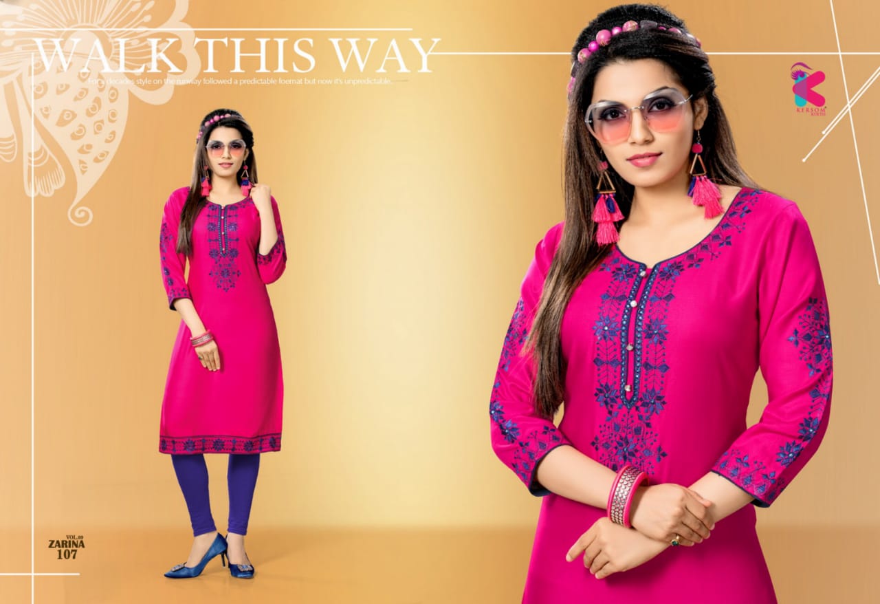 Zarina Vol-9 By Kersom 101 To 108 Series Stylish Fancy Beautiful Colorful Casual Wear & Ethnic Wear Pure Heavy Rayon Kurtis At Wholesale Price