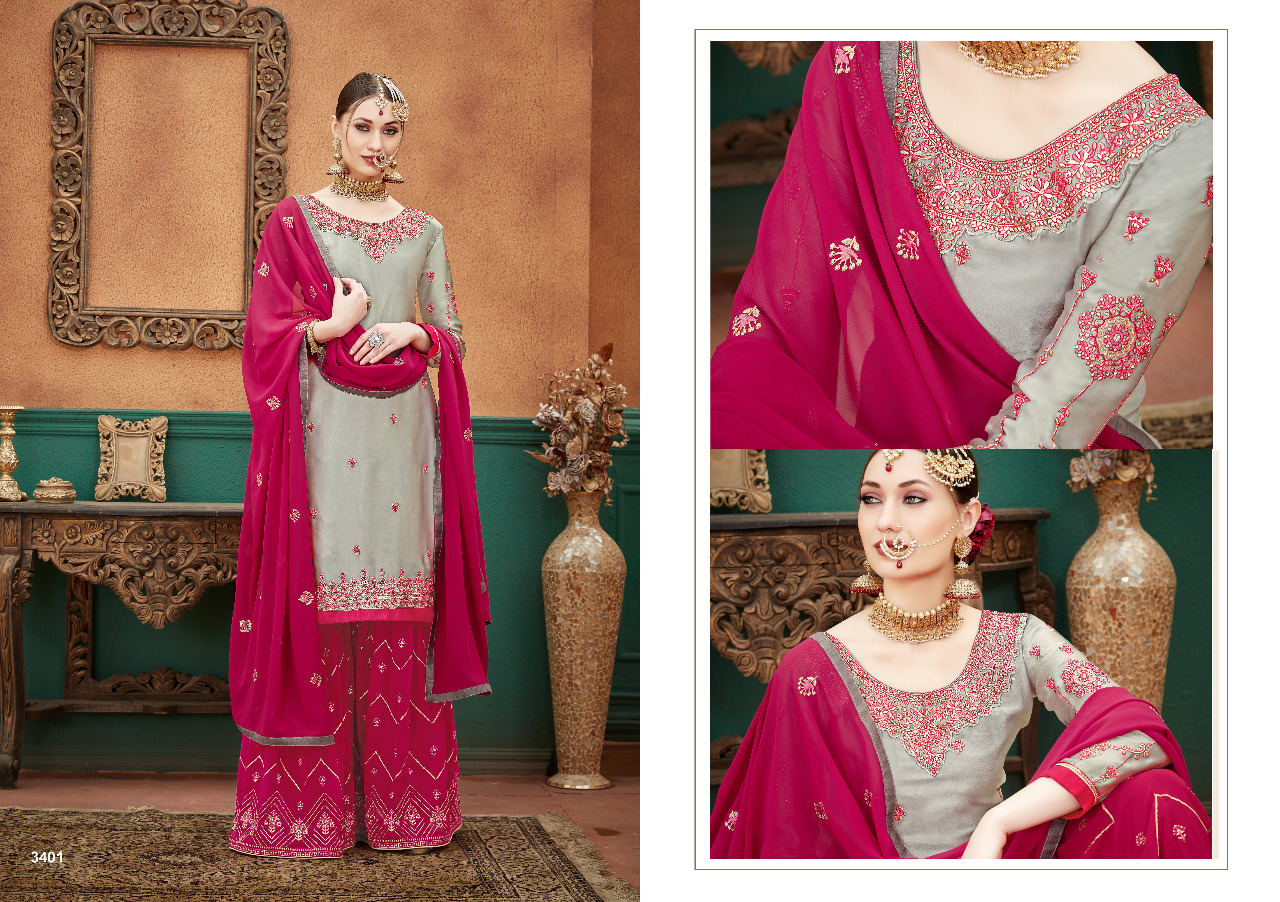 Zarina By Lavli Fashion 3401 To 3406 Series Indian Traditional Wear Collection Beautiful Stylish Fancy Colorful Party Wear & Occasional Wear Sartin Georgette With Embroidery Dress At Wholesale Price