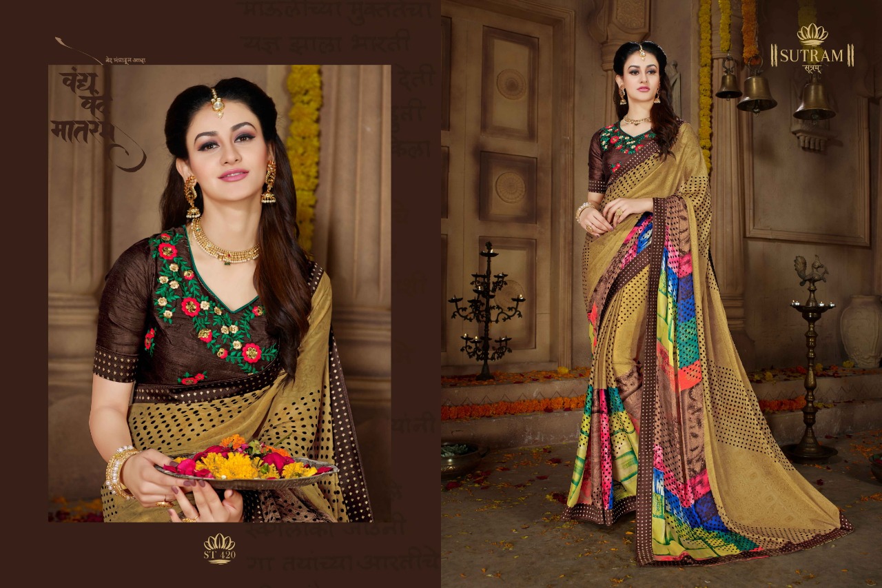 Zeeya Vol-3 By Sutram 420 To 425 Series Indian Traditional Wear Collection Beautiful Stylish Fancy Colorful Party Wear & Occasional Wear Georgette/ Silk Embroidered Sarees At Wholesale Price