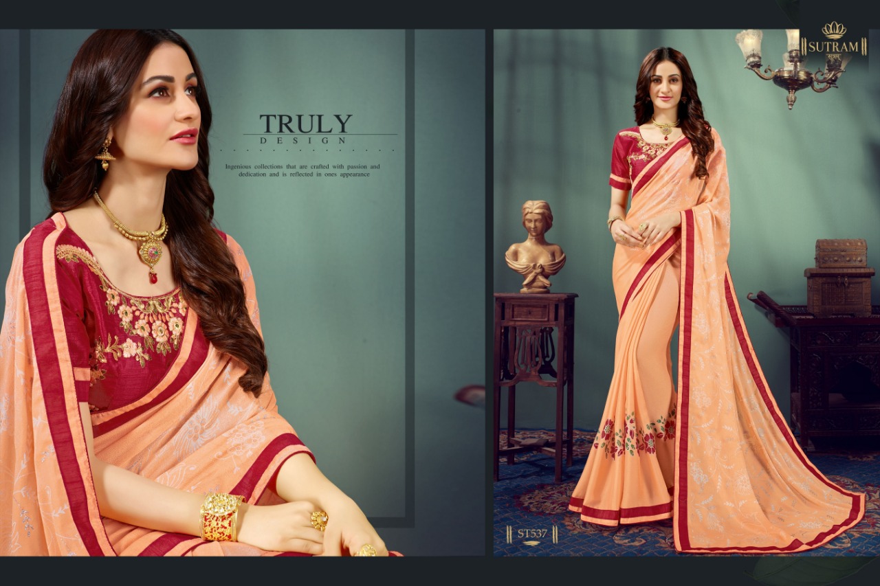 Zeeya Vol-5 By Sutram 537 To 542 Series Indian Traditional Wear Collection Beautiful Stylish Fancy Colorful Party Wear & Occasional Wear Pure Chiffon Printed Sarees At Wholesale Price