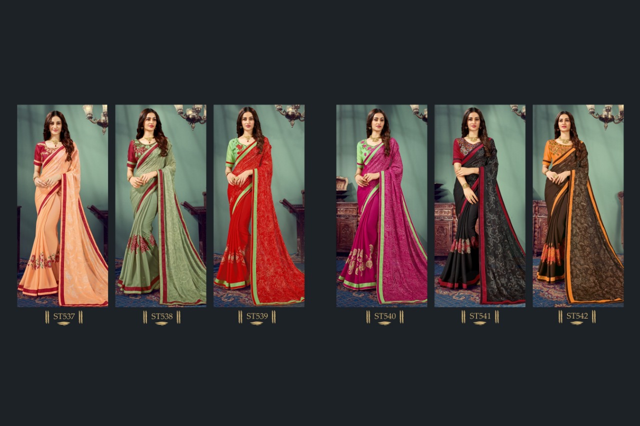Zeeya Vol-5 By Sutram 537 To 542 Series Indian Traditional Wear Collection Beautiful Stylish Fancy Colorful Party Wear & Occasional Wear Pure Chiffon Printed Sarees At Wholesale Price