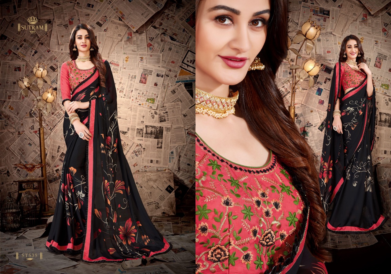Zeeya Vol-6 By Sutram 529  To 536  Series Indian Traditional Wear Collection Beautiful Stylish Fancy Colorful Party Wear & Occasional Wear Pure Satin Georgette Printed Sarees At Wholesale Price