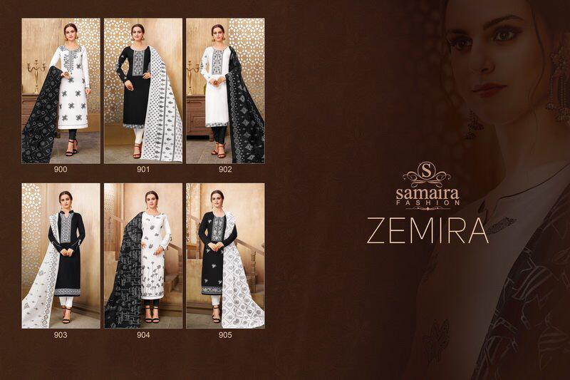 Zemira By Samaira Fashion 900 To 905 Series Beautiful Suits Colorful Stylish Fancy Colorful Casual Wear & Ethnic Wear Pure Cotton Jam Silk With Work Dresses At Wholesale Price