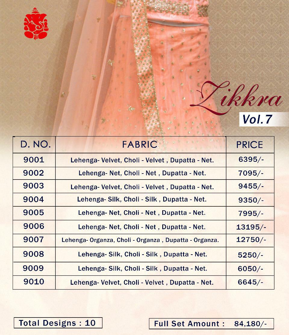 Zikkra Lehenga Vol-7 By Zikkra 9001 To 9010 Series Indian Bridal Wear Collection Beautiful Stylish Fancy Colorful Party Wear & Occasional Wear Net & Velvet Lehengas At Wholesale Price