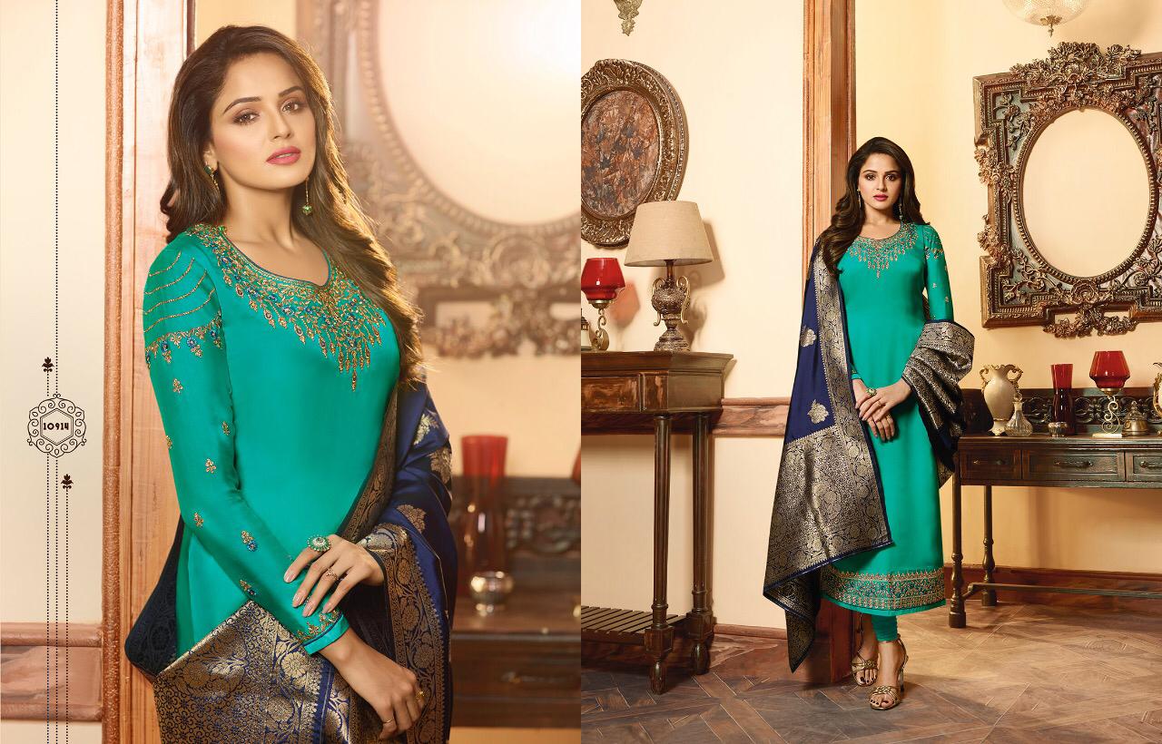 Zeesa Banarasi Vol-5 By Meera Trendz 10911 To 10918  Designer Suits Beautiful Stylish Fancy Colorful Party Wear & Ethnic Wear Georgette Silk With  Embrolidered Dresses At Wholesale Price