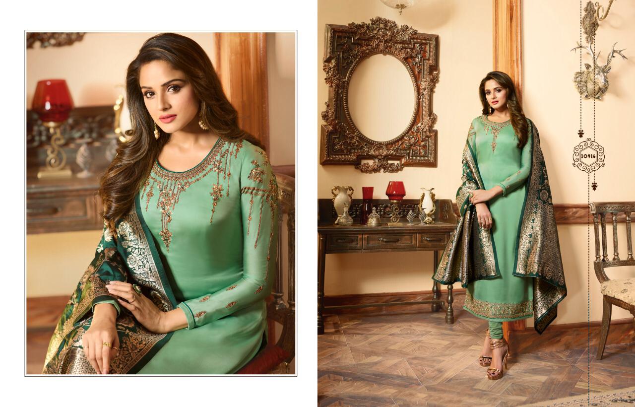 Zisa Banarasi Vol-5 Nx By Meera Trendz Designer Beautiful Colorful Fancy Casual Wear & Party Wear Satin Georgette Worked Dresses At Wholesale Price