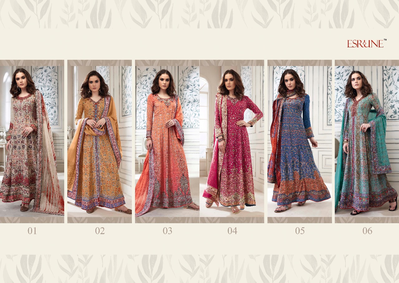 Zoella By Esrune 01 To 06 Series Designer Festive Collection Beautiful Stylish Colorful Fancy Party Wear & Occasional Wear Muslin Silk Dresses At Wholesale Price