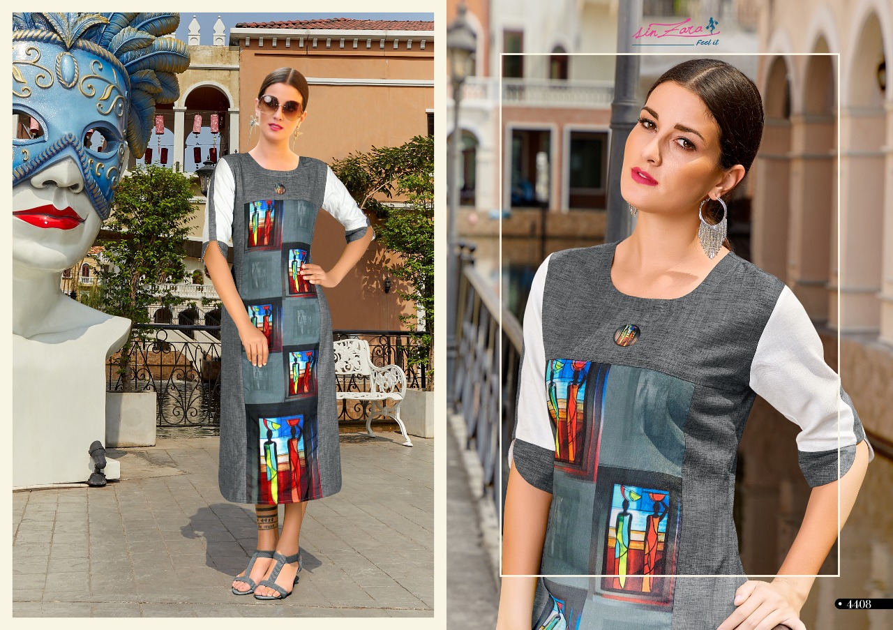 Zoom (3d) By Sin Zara 4401 To 4408 Series Beautiful Stylish Fancy Colorful Casual Wear & Ethnic Wear & Ready To Wear Heavy Poly Linen Kurtis At Wholesale Price
