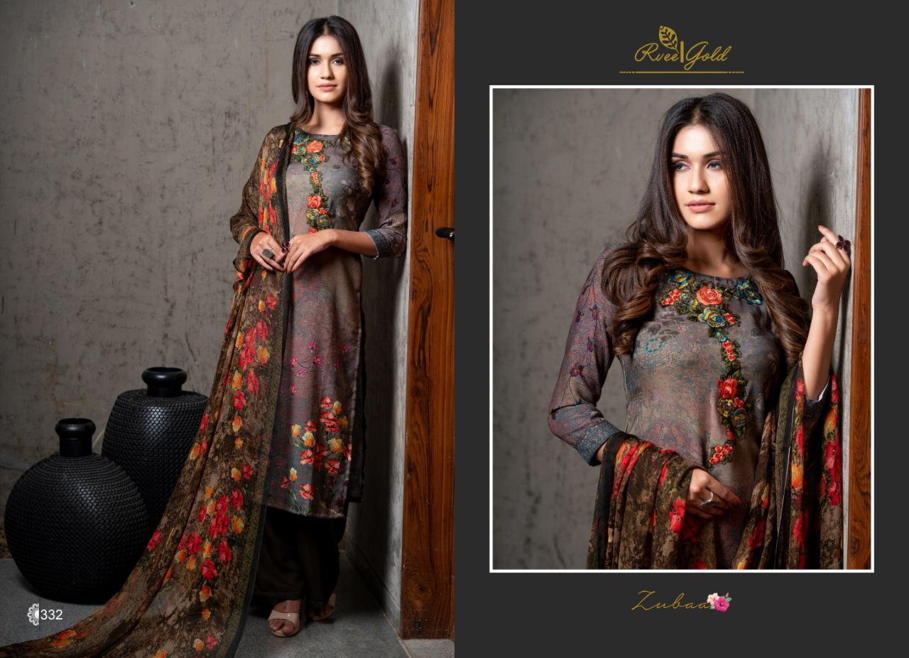 Zubaa By Rvee Gold By 330 To 339 Series Beautiful Winter Suits Stylish Fancy Colorful Winter Wear & Ethnic Wear Pure Pashmina Embroidered Dresses At Wholesale Price