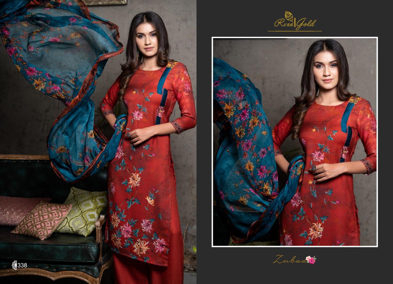 Zubaa By Rvee Gold By 330 To 339 Series Beautiful Winter Suits Stylish Fancy Colorful Winter Wear & Ethnic Wear Pure Pashmina Embroidered Dresses At Wholesale Price