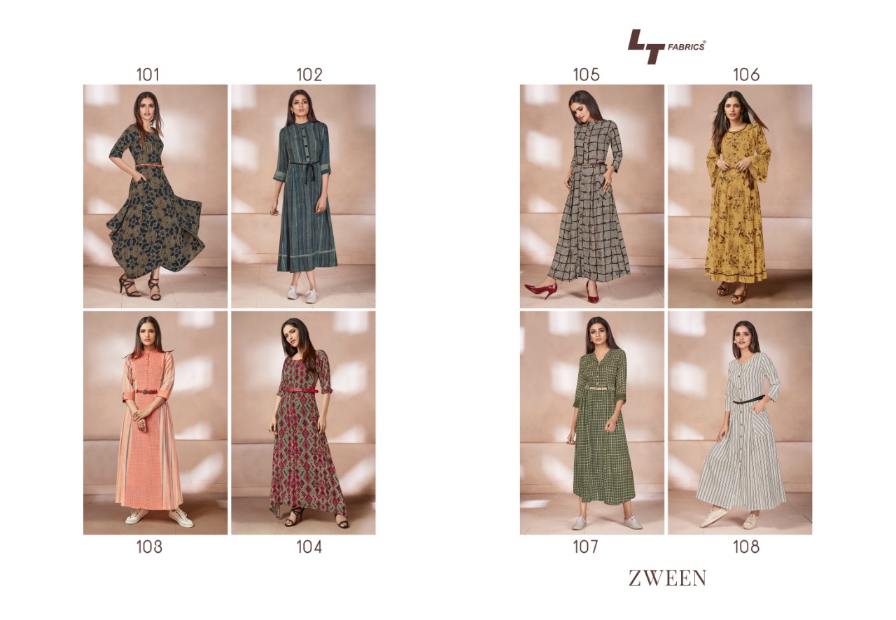 Sale Zween By Lt Fabrics 101 To 108 Series Beautiful Colorful Stylish Fancy Casual Wear & Ethnic Wear & Ready To Wear Heavy Rayon Printed Kurtis At Wholesale Price